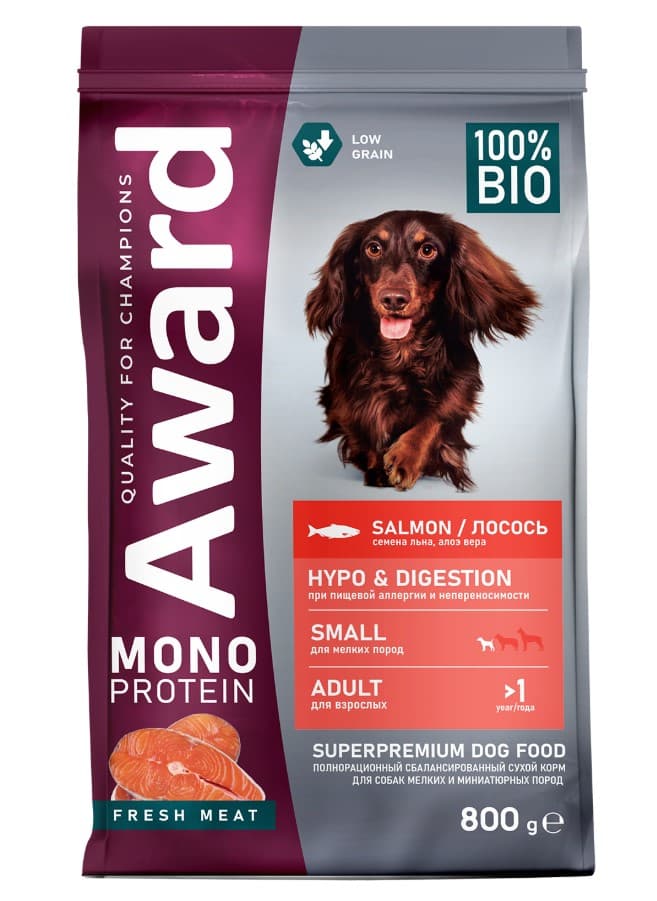 Сухой корм AWARD Monoprotein для собак мелких и миниатюрных пород из лосося с добавлением семян льна