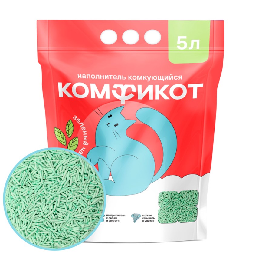 Комфикот Наполнитель комкующийся тофу, зеленый чай