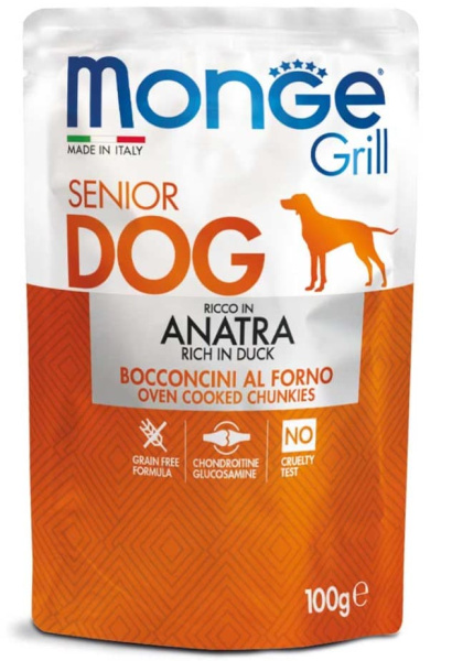 Влажный корм для собак Monge Dog Grill Senior (утка)