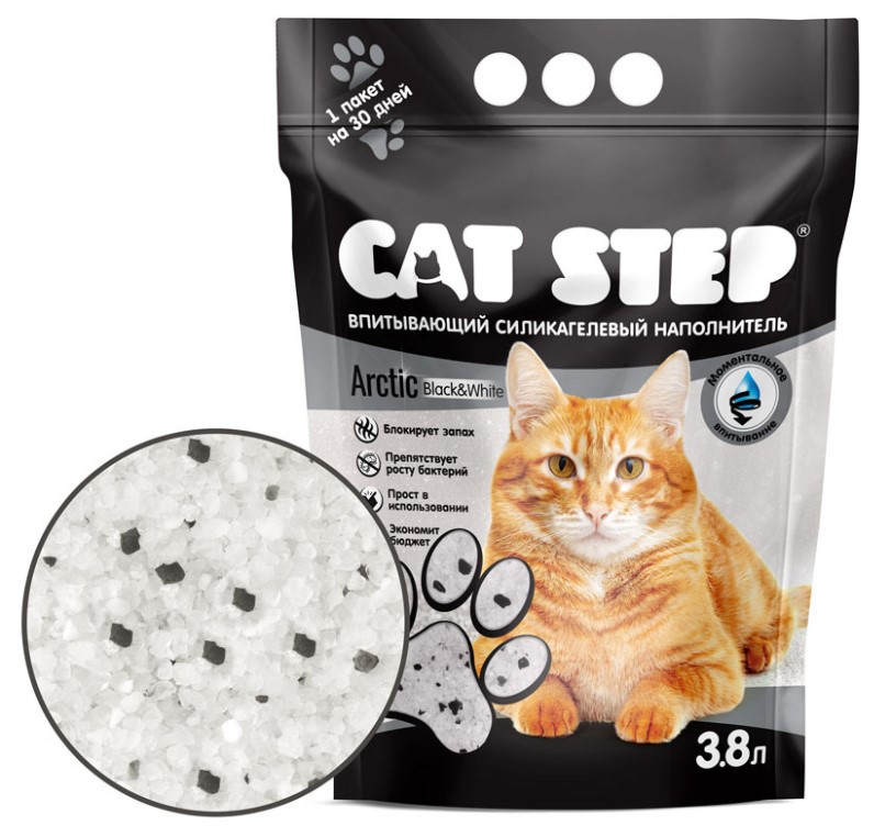 Cat Step Наполнитель впитывающий силикагелевый CAT STEP Arctic Black&White