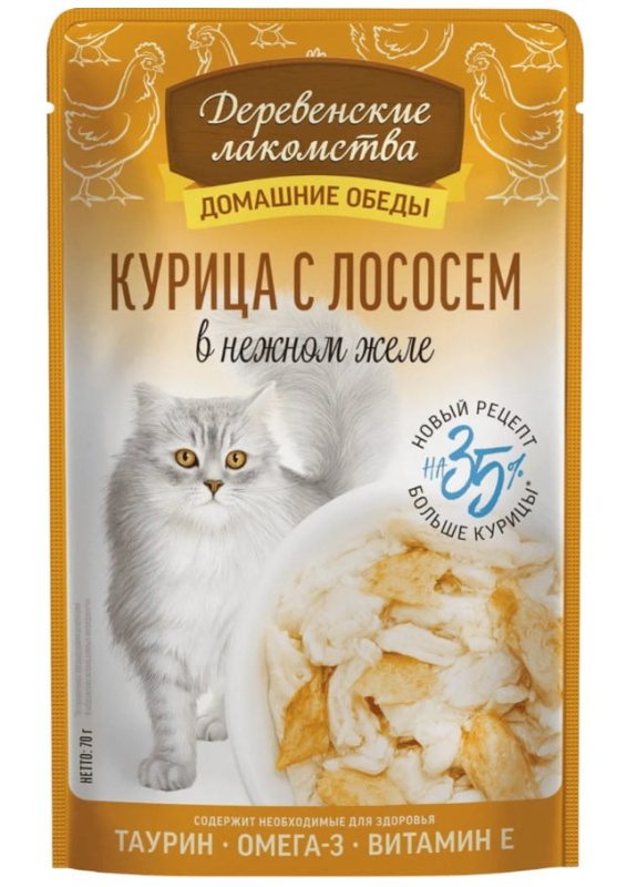 Влажный корм для кошек Деревенские лакомства Курица с лососем в нежном желе