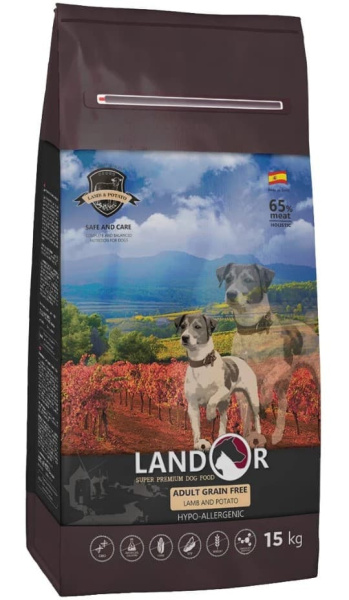 Каталог Сухой корм для собак LANDOR Grain Free Adult Dog (ягненок, батат) для собак