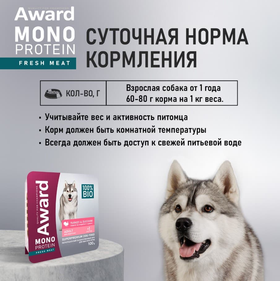 Влажный корм для собак AWARD Monoprotein паштет из индейки с цукини