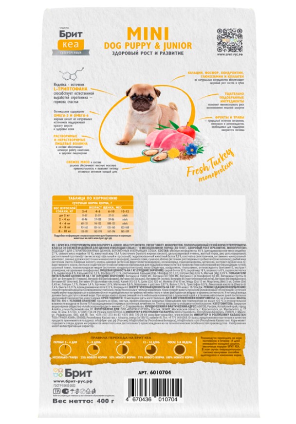 Каталог Брит Кеа Сухой корм для щенков и молодых собак миниатюрных пород Healthy Growth (индейка) для собак