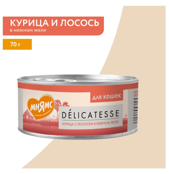 Влажный дополнительный корм Мнямс для кошек Курица с лососем в нежном желе