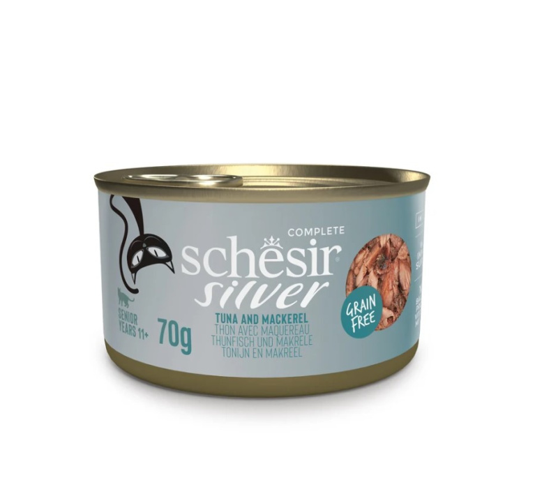 Влажный корм для кошек Schesir Silver Adult Cat (тунец, скумбрия)