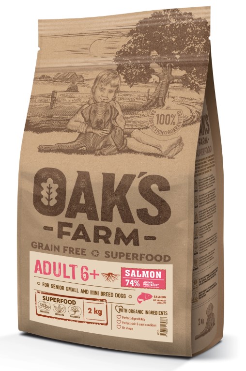 Каталог Сухой корм для зрелых собак OAK'S FARM Grain Free Adult 6+ All Breed Dogs (лосось) для собак