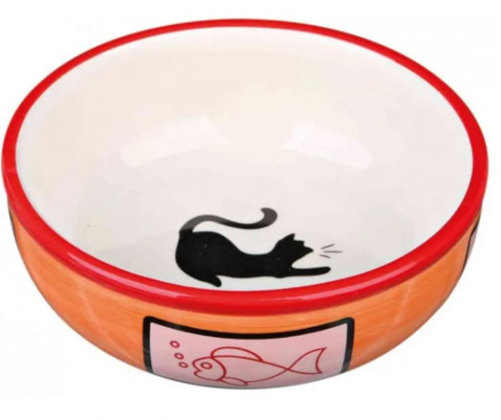 Миска керамическая для кошек с рисунком кошки 0.35 л/диам.12.5 см (24658)