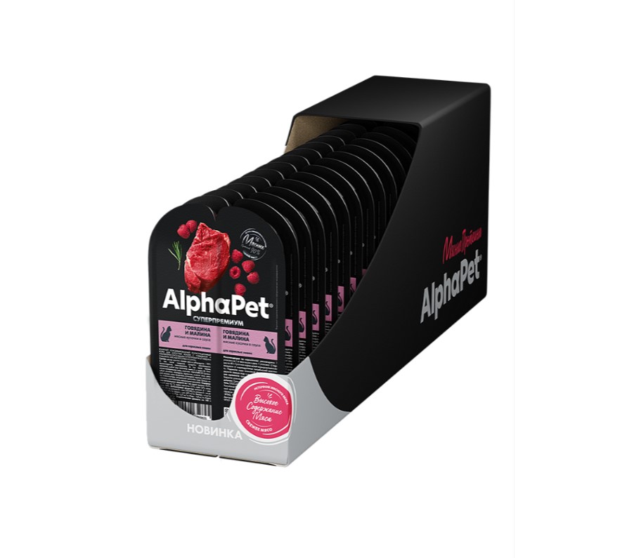 Влажный корм для кошек AlphaPet Superpremium Adult Cat в соусе (говядина, малина)