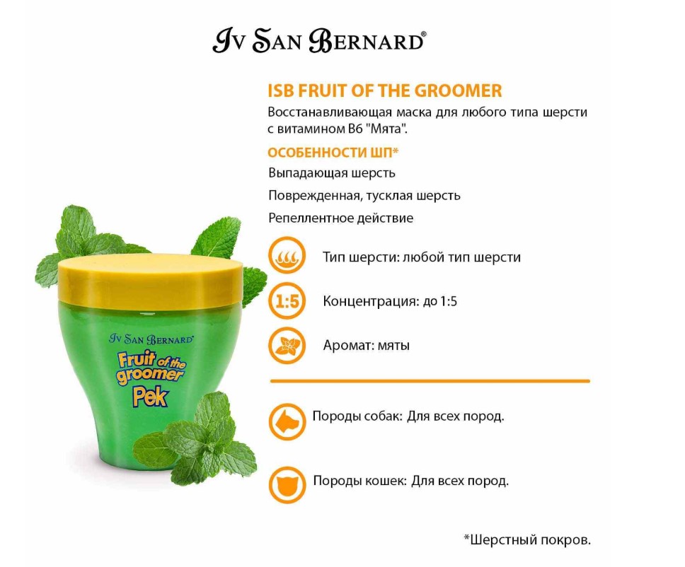 ISB Fruit of the Groomer Mint Восстанавливающая маска для любого типа шерсти с витамином В6