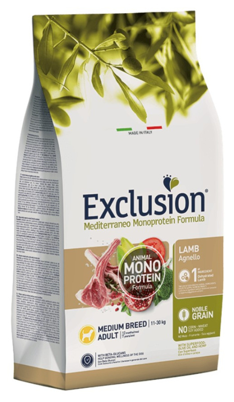 Каталог Сухой корм для собак EXCLUSION Monoprotein Noble Grain Adult Medium (ягненок) для собак