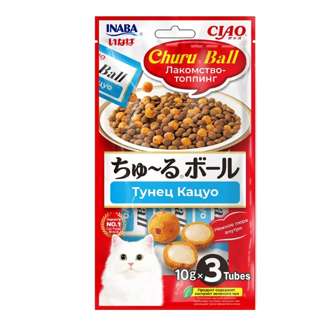 Лакомствo-топпинг для кошек Inaba Ciao Churu Ball (тунец Кацуо)