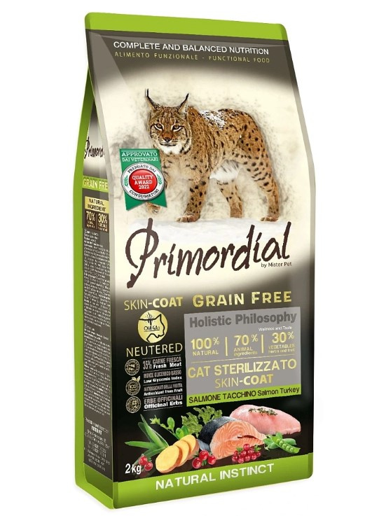 Сухой корм для стерилизованных кошек Primordial Cat Neutered Skin&Coat Adult Cat (лосось, индейка)