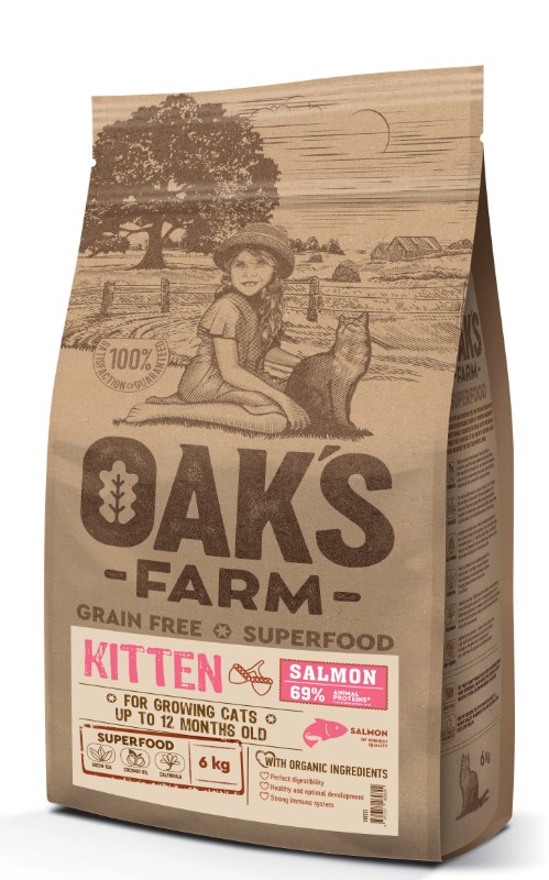 Сухой корм для котят OAK'S FARM Grain Free Kitten (лосось)