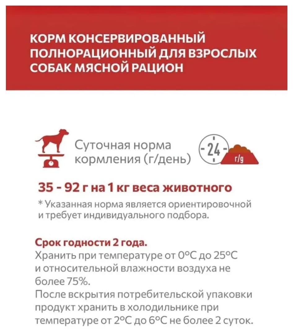 Влажный корм для собак Sirius Adult (мясной рацион) 
