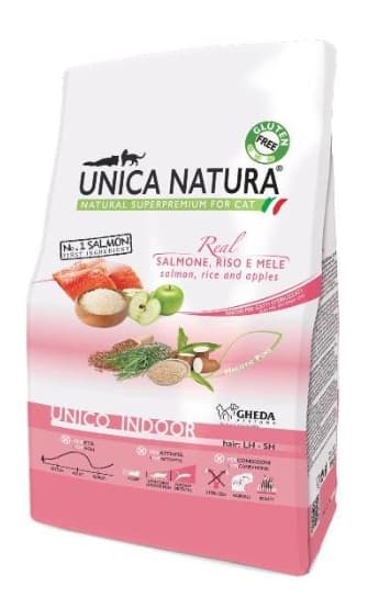 Сухой корм для кошек Unica Natura Unico Indoor (Лосось, рис, яблоко)