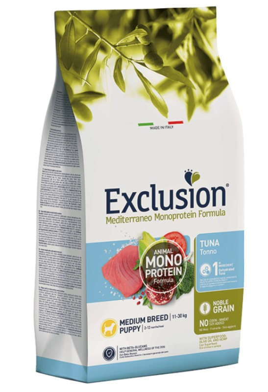 Каталог Сухой корм для щенков EXCLUSION Monoprotein Noble Grain Puppy Medium (тунец) для собак