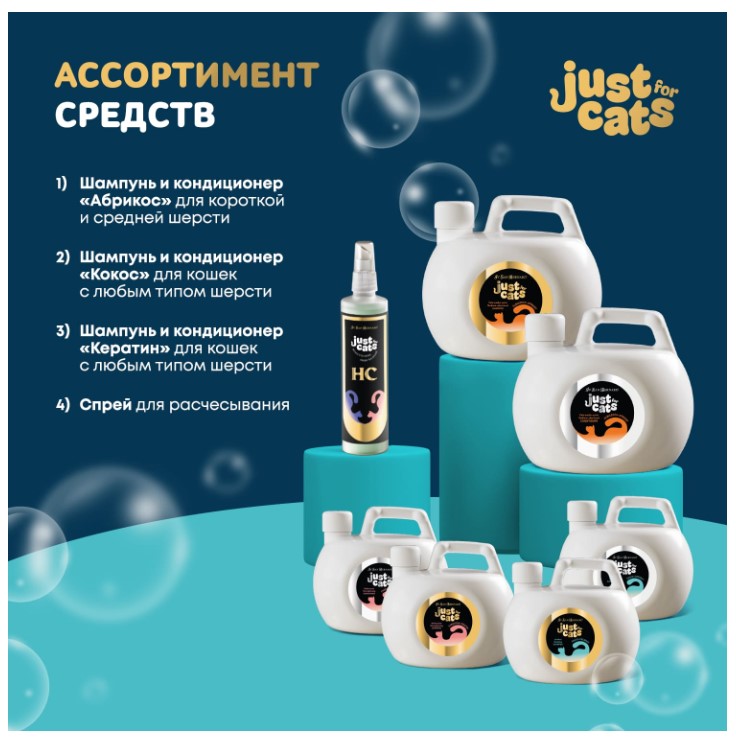 ISB Just for Сats Coconut Успокаивающий шампунь для любого типа шерсти для кошек для кошек