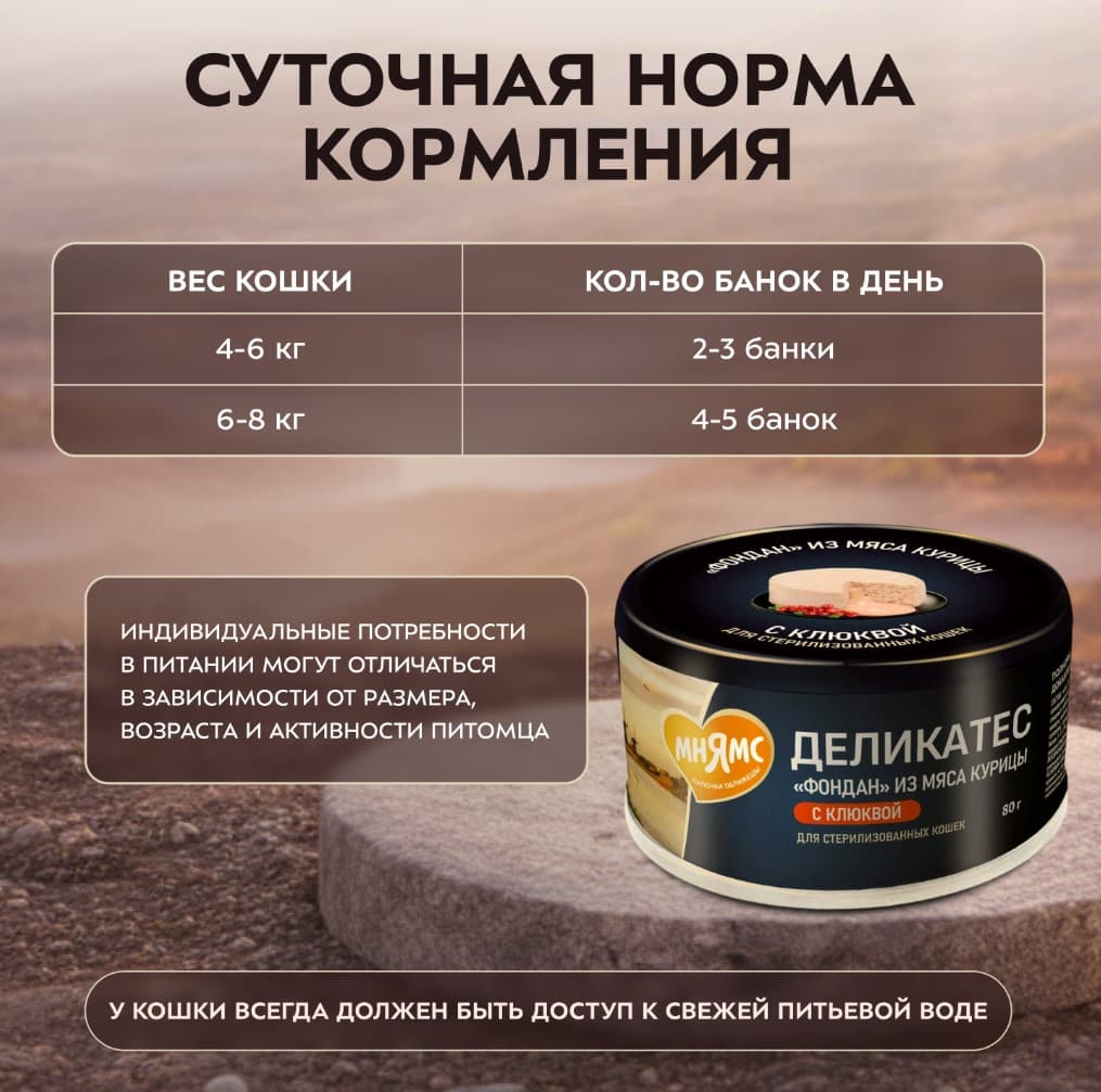 Влажный корм для стерилизованных кошек Мнямс Деликатес Фондан Adult Cat (курица, клюква)