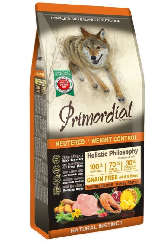 Каталог Сухой корм для собак Primordial Dog Adult Neutered/Weight Control индейка, лосось для собак
