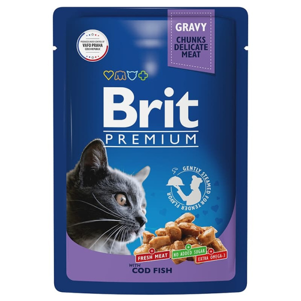 Еда для кошек и котов Brit Premium треска в соусе