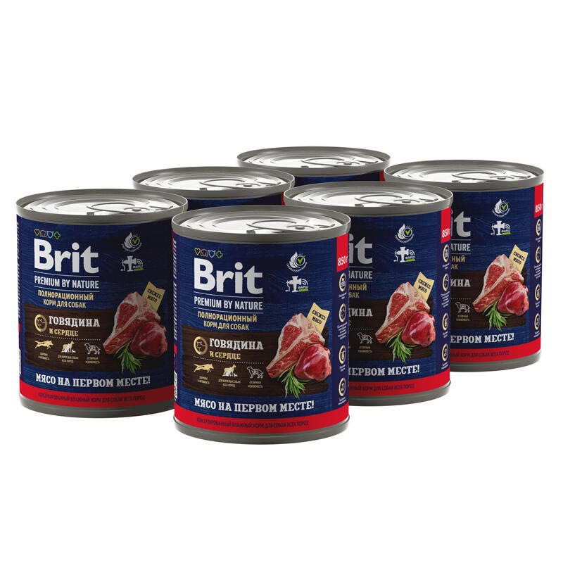 Пресервы для собак  Консервы для собак Brit Premium by Nature Сердце и говядина 850 гр