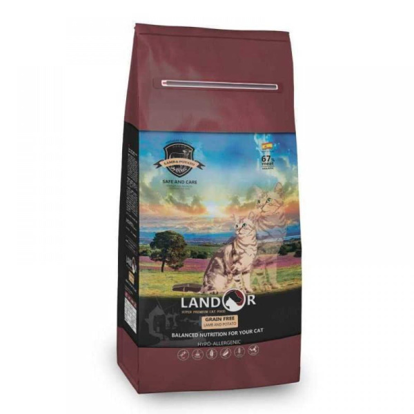 Сухой корм для кошек LANDOR Grain Free Adult Cat Hairball (ягненок, батат)