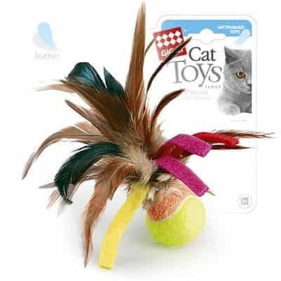 Игрушка для кошек "GiGwi" "Мячик с перьями" 6 см (75068)