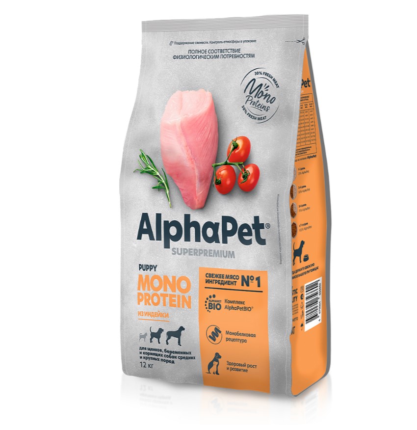 Каталог Сухой корм для щенков средних и крупных пород AlphaPet Monoprotein Puppy Medium/Maxi (индейка) для собак