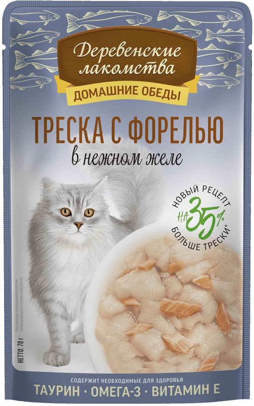 Влажный корм для кошек Деревенские лакомства Треска с форелью в нежном желе