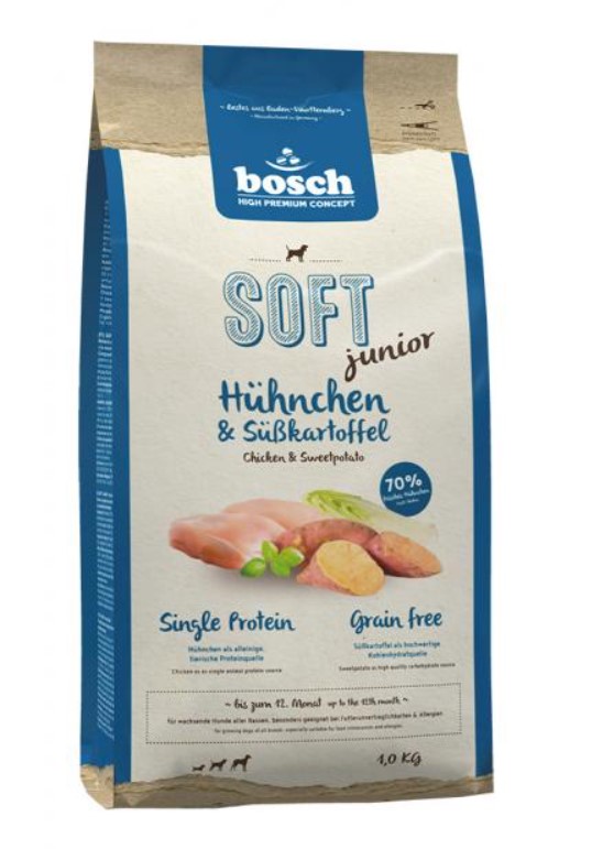 Каталог Сухой корм для собак Bosch SOFT Junior (цыпленок с бататом) для собак