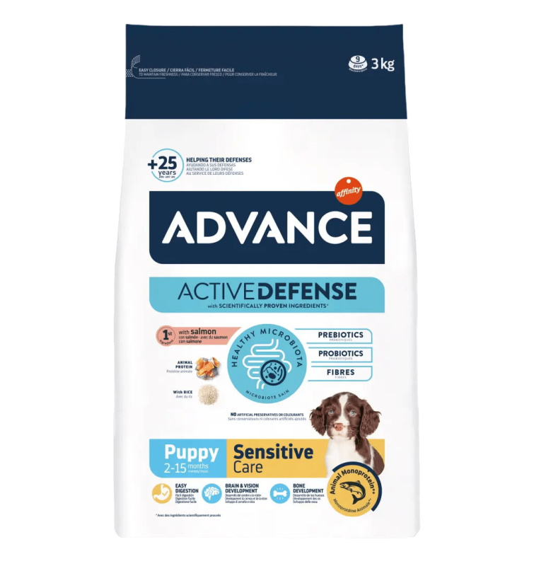Каталог Сухой корм для щенков Advance Puppy Sensitive (лосось и рис) для собак