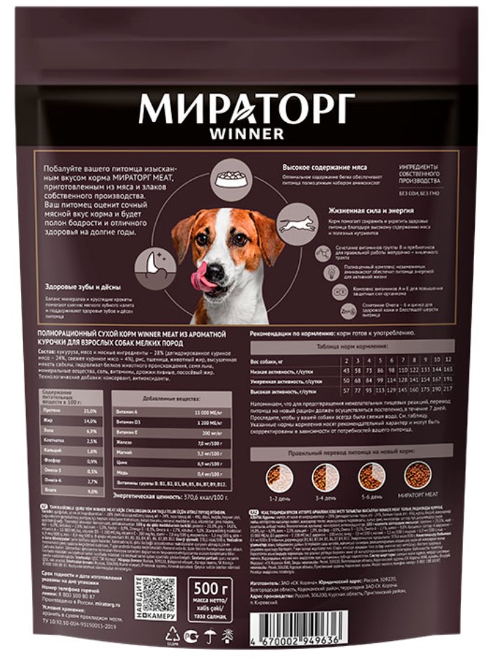 Каталог Мираторг Сухой корм для собак мелких пород с ароматной курочкой Meat для собак