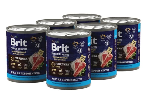 Консервы для собак Brit Premium by Nature (рис и говядина)