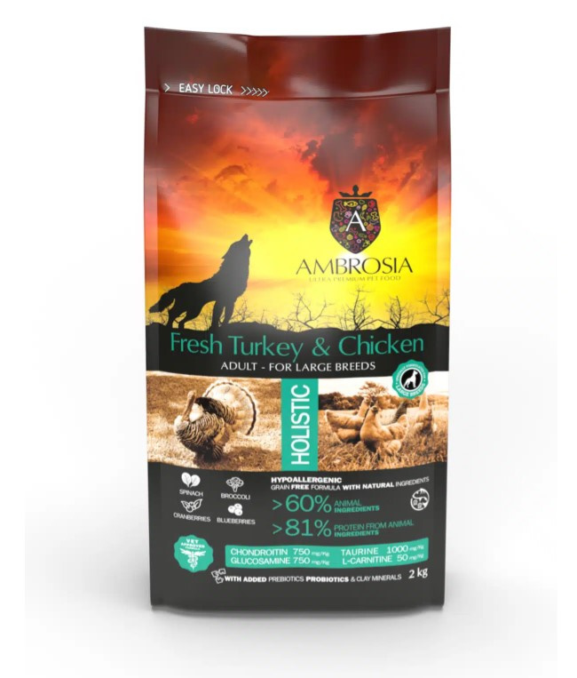 Каталог Сухой корм для собак крупных пород Ambrosia GF Dog Adult All Large Breeds (индейка,курица) для собак
