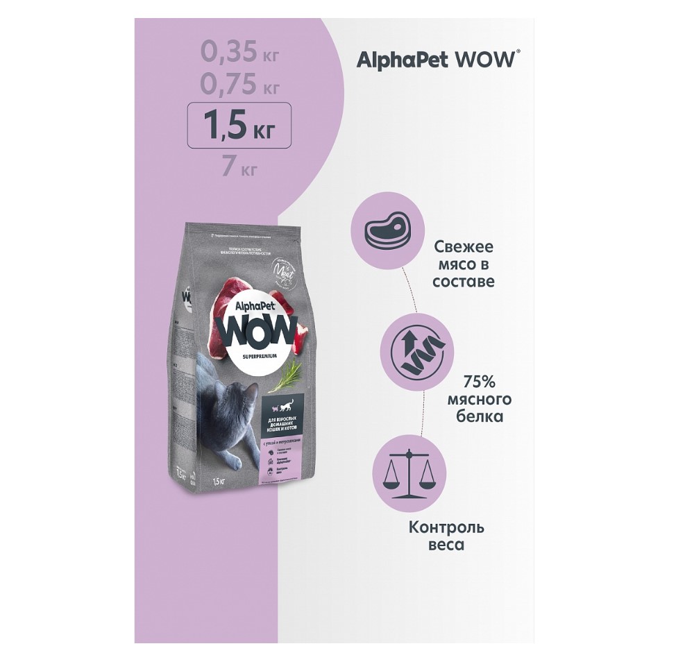 Сухой корм для кошек AlphaPet WOW Adult Cat (утка с потрошками)