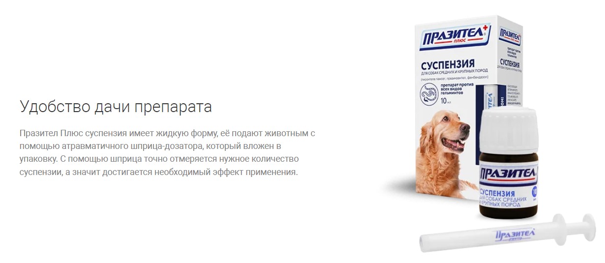 Празител Плюс суспензия, препарат от глистов для собак средних и крупных пород