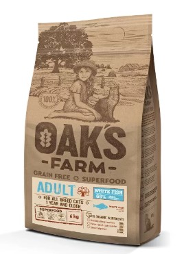Сухой корм для кошек OAK'S FARM Grain Free Adult Cat (белая рыба)