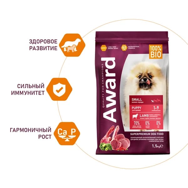 Рацион для щенков и сук Award Puppy Small (ягненок, индейка)