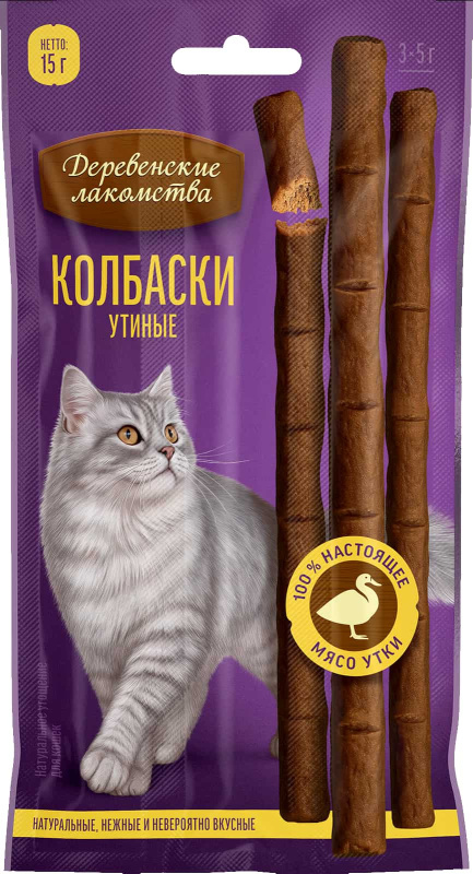 Лакомство для кошек Колбаски с уткой "Деревенские лакомства"
