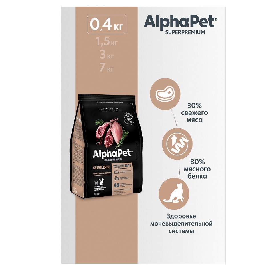 Сухой корм для кошек AlphaPet Superpremium Sterilised Adult Cat (ягненок, индейка)