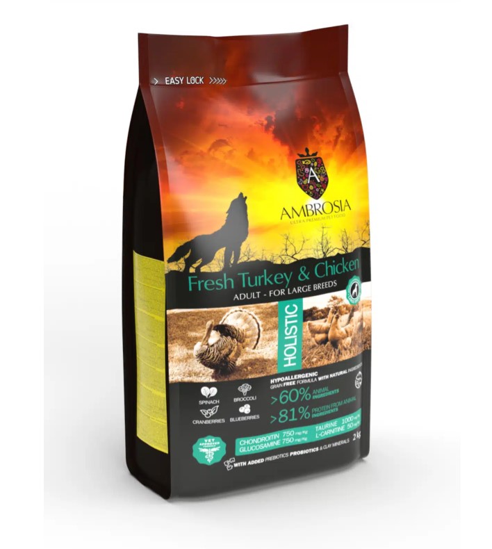 Каталог Сухой корм для собак крупных пород Ambrosia GF Dog Adult All Large Breeds (индейка,курица) для собак