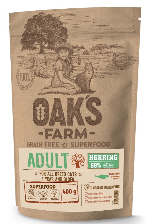Сухой корм для кошек OAK'S FARM Grain Free Adult Cat (сельдь)