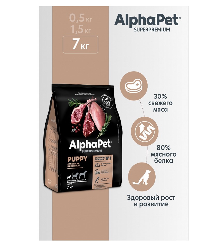 Сухой корм для щенков мелких пород AlphaPet Superpremium Puppy Small (ягненок, индейка)