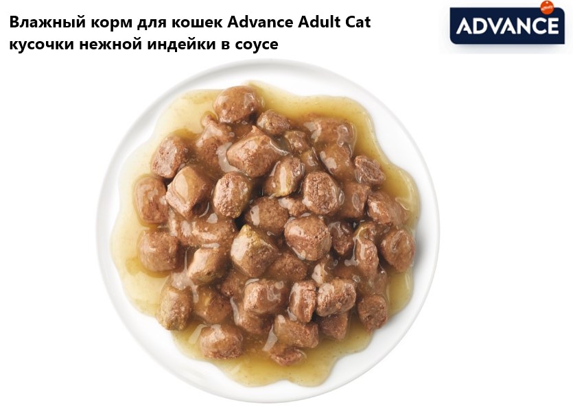 Влажный корм для кошек Advance Adult Cat кусочки нежной индейки в соусе