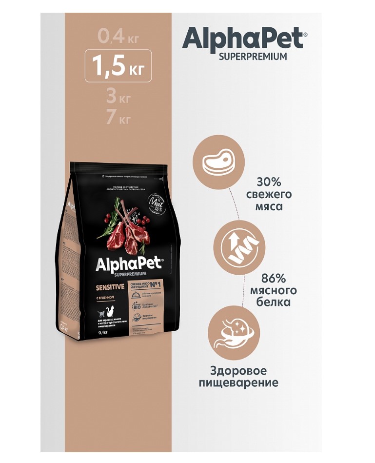 Сухой корм для кошек AlphaPet Superpremium Adult Cat (ягненок)