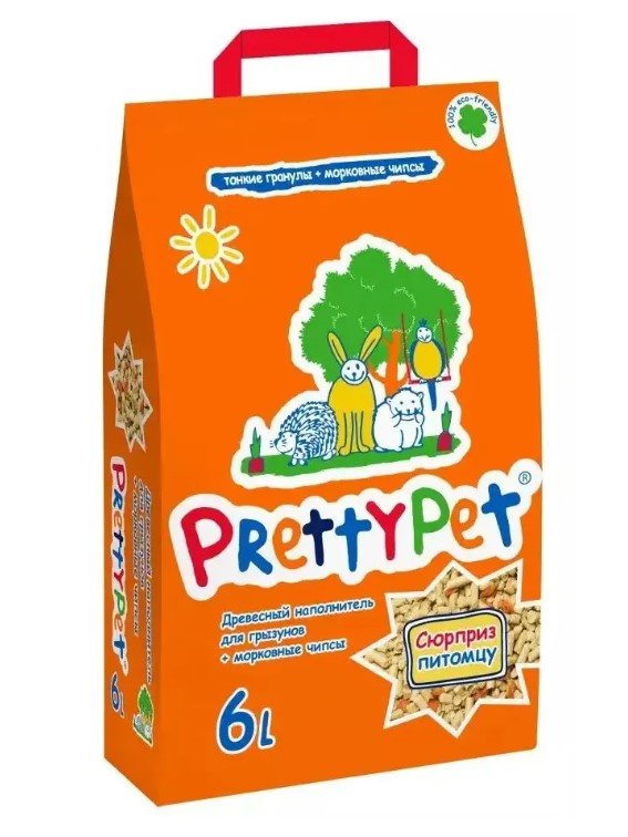 Наполнитель PrettyCat для грызунов и птиц древесный с морковными чипсами