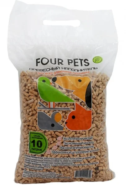 Древесный наполнитель Four pets для лотка 