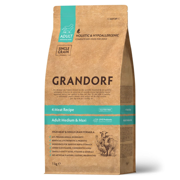 Каталог Сухой корм для собак Grandorf Probiotics Adult Medium & Maxi (4 вида мяса) для собак