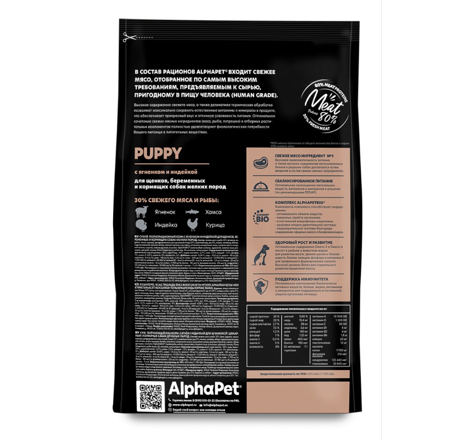 Сухой корм для щенков мелких пород AlphaPet Superpremium Puppy Small (ягненок, индейка)